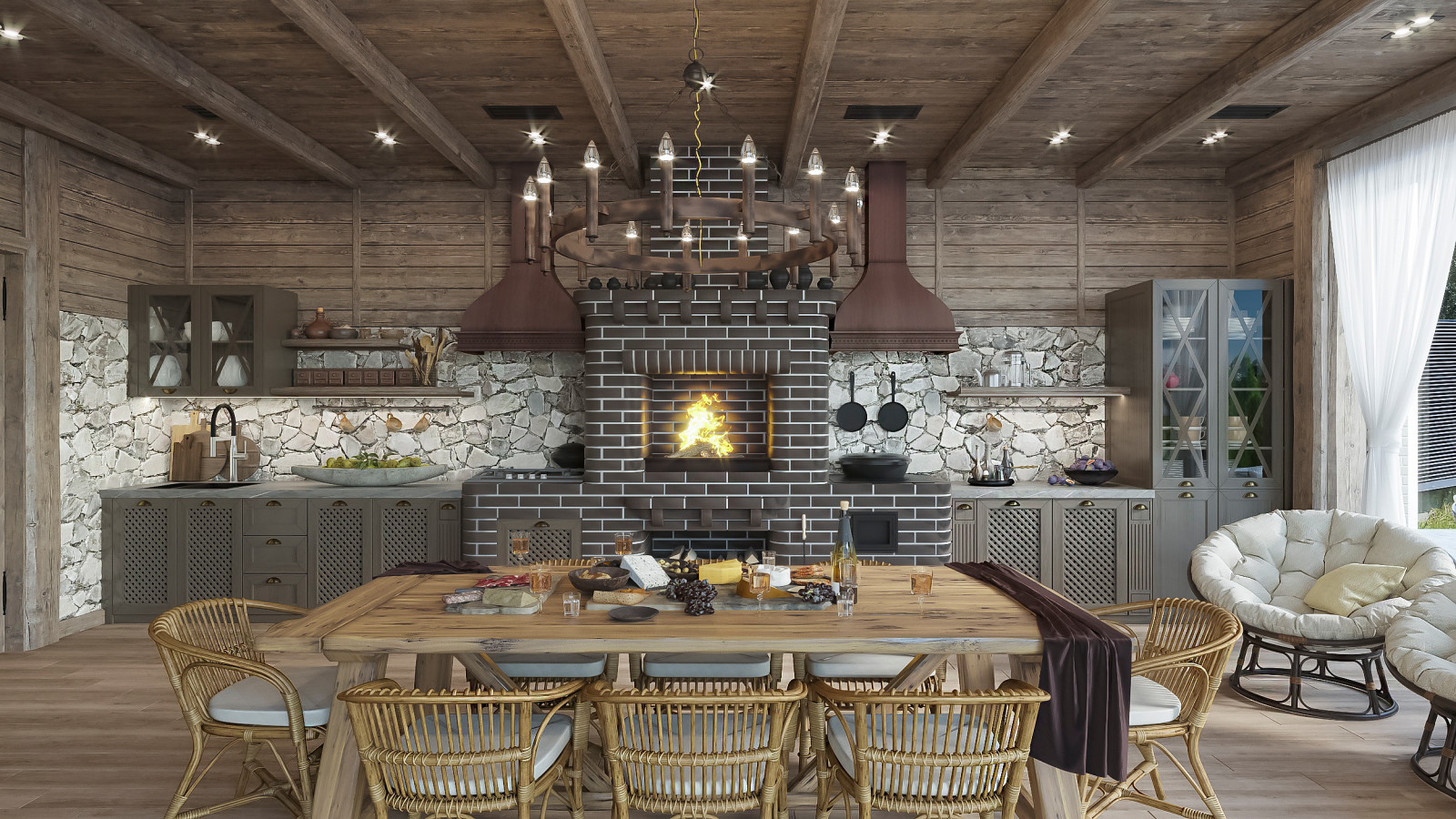 Летняя кухня в комплексе жилых построек