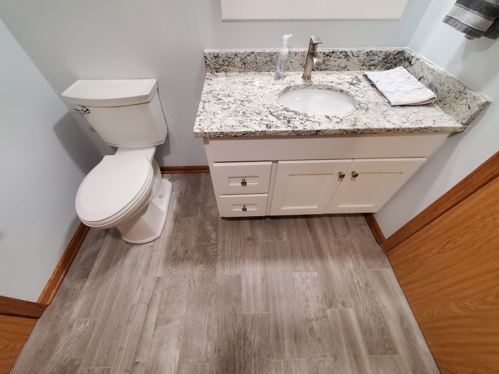 Finished basement bathroom, custom granite vanity top