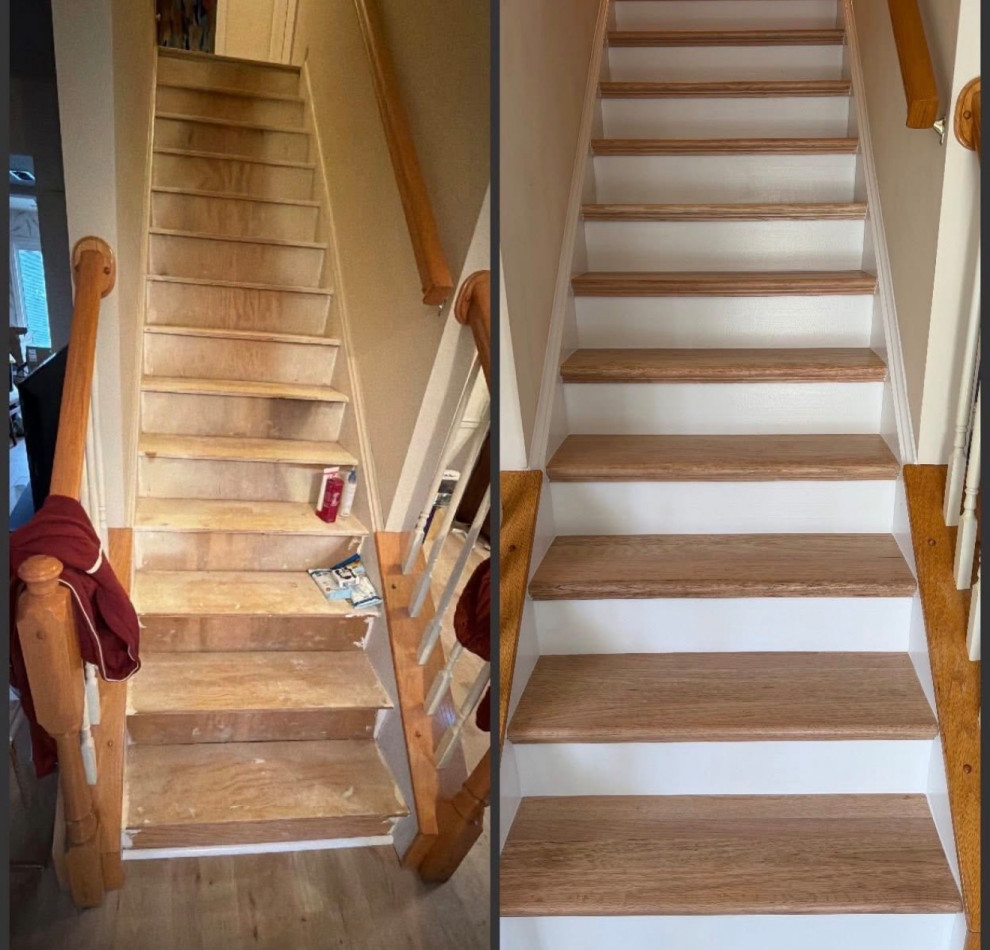 Oak stair Treads with risers: Before and After