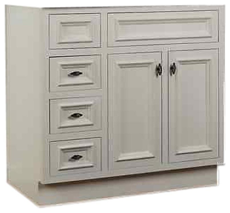 Jsi Danbury 42" White 3 Lh Drawer Bathroom Vanity Base Solid Wood Frame Transitional