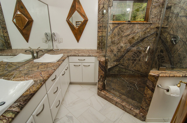 Rainforest Brown Leathered Granite Bathroom Traditional