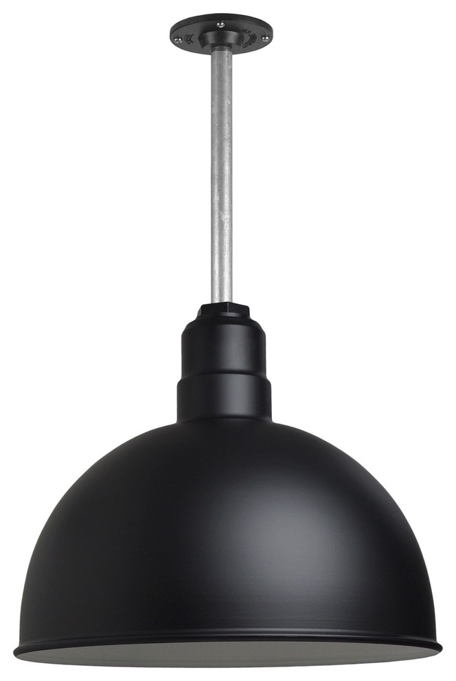 Industrial Bowl Pendant Light With Rigid Stem, Matte Black