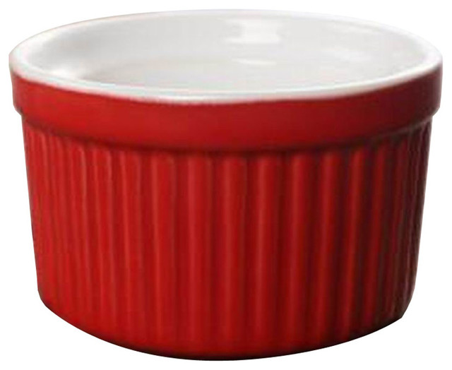 Set of 4 Ceramic Dessert Bowls Ramekins Souffle Baking Cups, Red