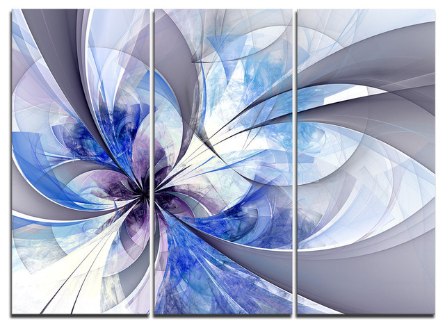 “Blue Symmetrical Fractal Flower” Metal Wall Art, 3 Panels, 36"x28", 36