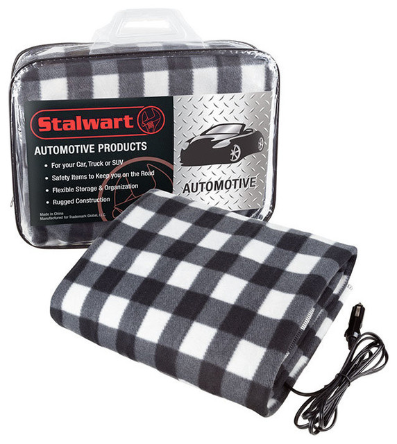 Electric Heater Car Blanket, 12 Volt by Stalwart, Black and White