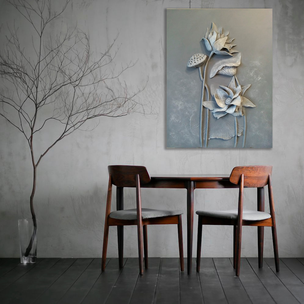 Панно с барельефом Лотосы. Лауреат 2ой степени на международной выставке