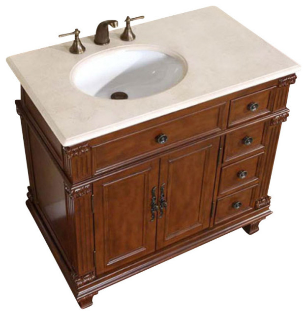 36 Inch Brown Bathroom Vanity with Choice Offset Single Sink Left or