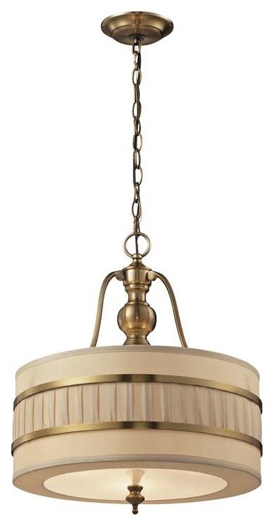 Elk Lighting 31386/3 Luxembourg Transitional Drum Pendant Light in Antique Brass