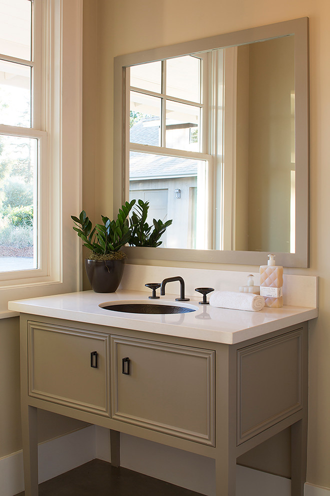 Photo of a country bathroom in San Francisco with grey cabinets and recessed-panel cabinets.