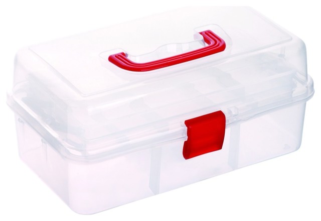 Tool Box For Sewing Crafts Fishing Accessories With 4 Trays Removable Dividers 
