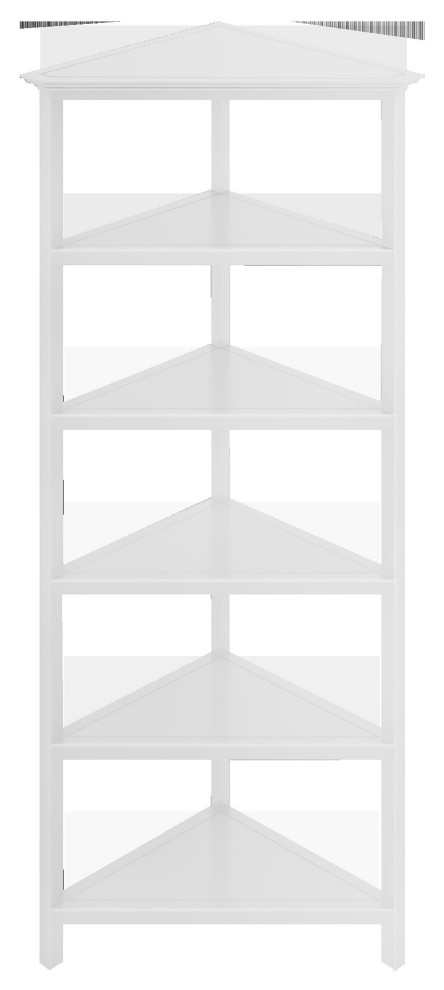 White Five Tier Solid Wood Corner Bookcase