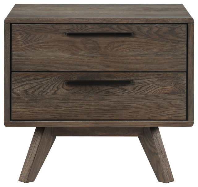 Benzara BM282083 Modern 2 Drawer Nightstand, Oak Wood, Angled Legs ...