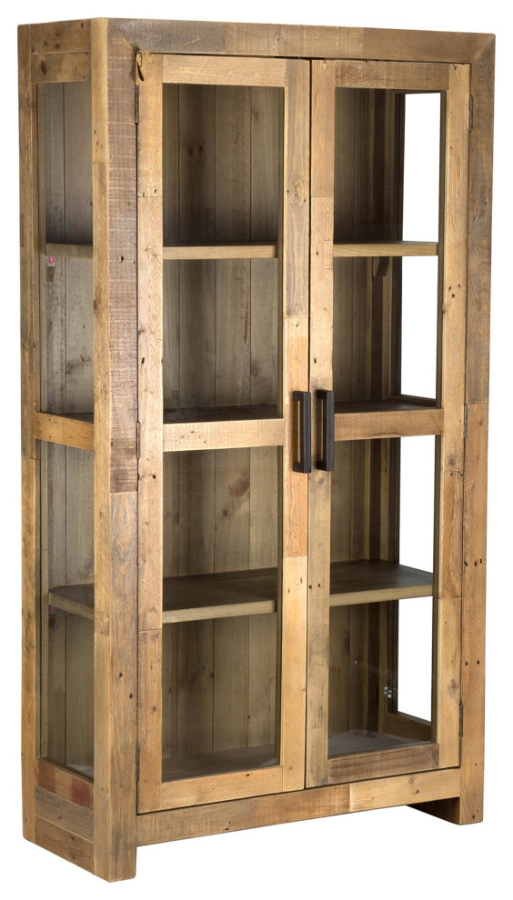 2 Door Reclaimed Wood Curio With Grains And Knots, Brown