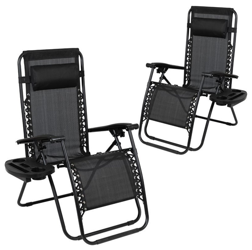 Flash Furniture Adjustable Mesh Zero Gravity Lounge Chair in Black (Set of 2)