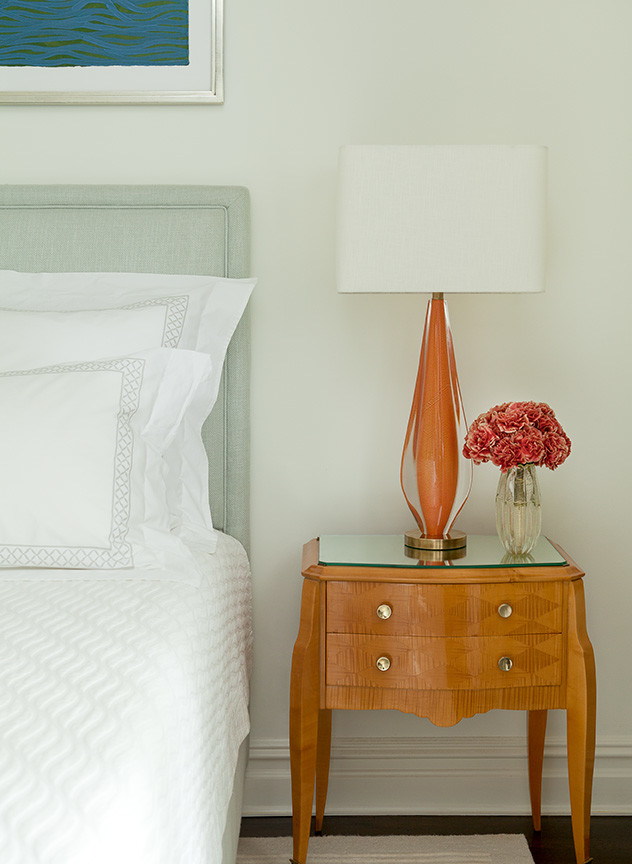 Brooklyn Townhouse - Example of a mid-sized transitional master dark wood floor bedroom design in New York with white walls and no fireplace