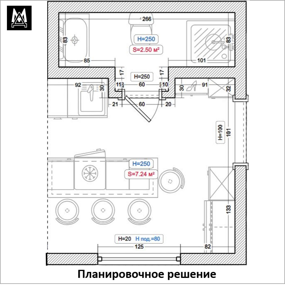 Проект санузла 3 кв.м
