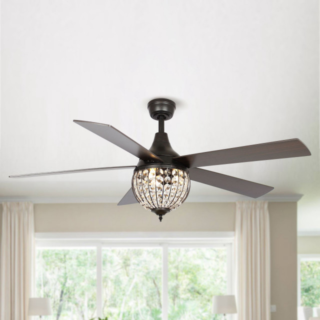 52 in Modern Crystal Ceiling fan with 5 Blades in Antique Bronze ...