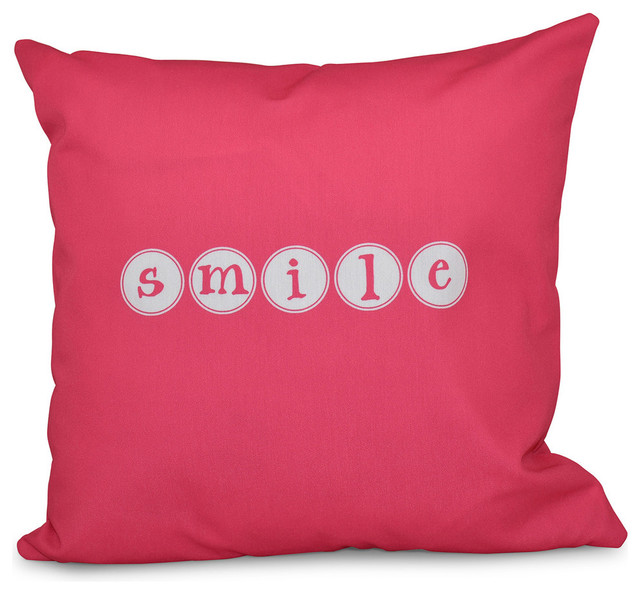Smile, Word Print Pillow, Bright Pink Contemporary Decorative Pillows by E by Design Houzz