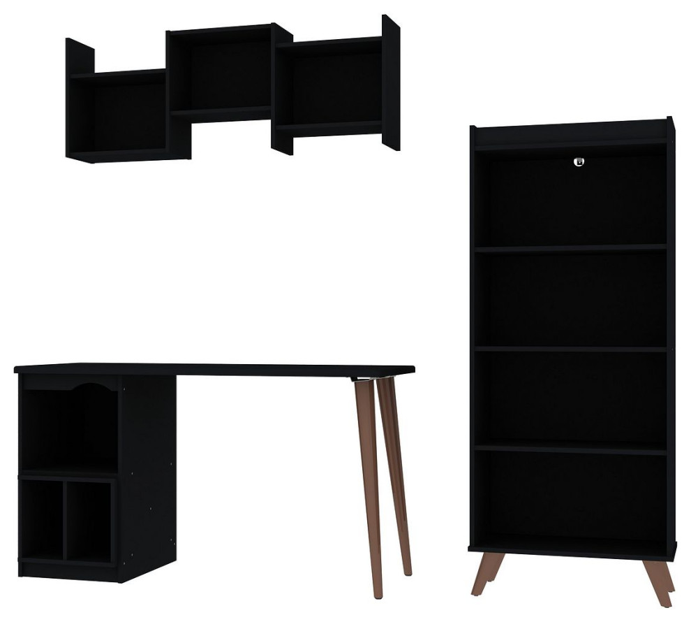 Hampton 3Piece Extra Storage Home Office Set, Black Midcentury
