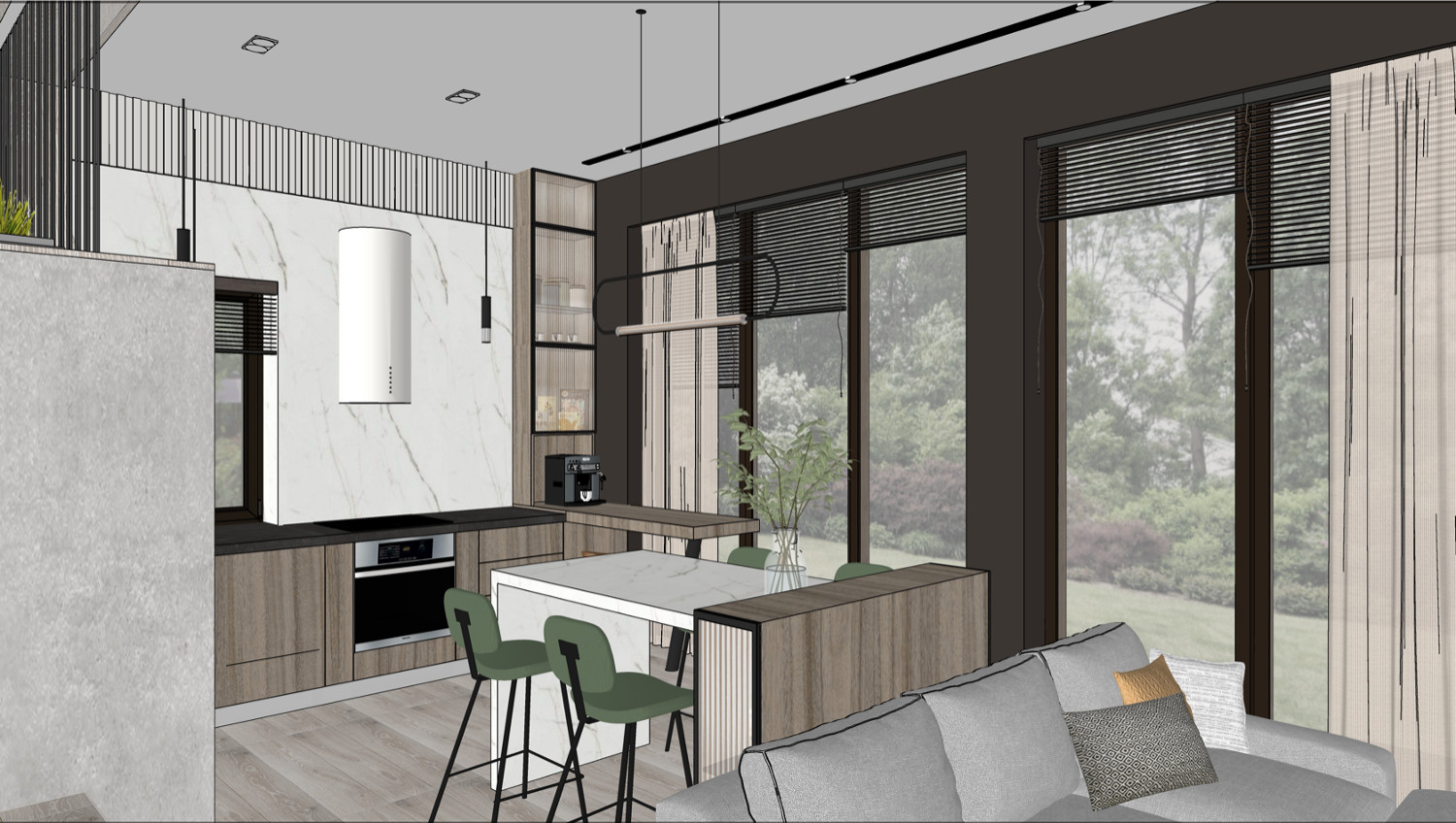 3д визуализация - кухня-гостиная
