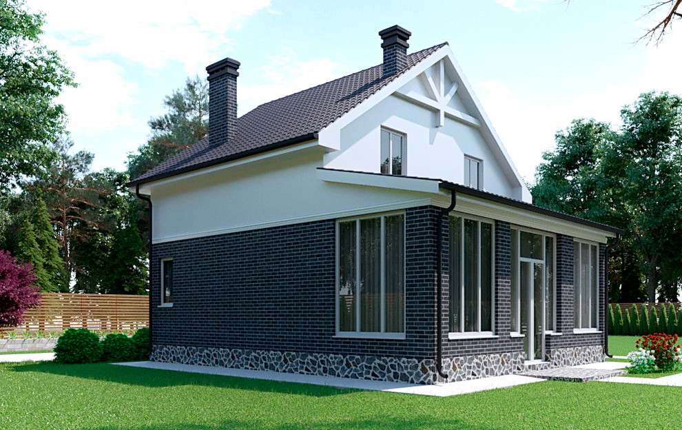 "Экстерьер небольшого домика с ландшафтом"