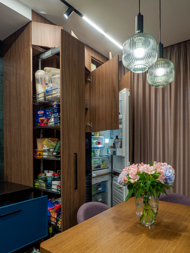 Кухня в современном стиле со встроенным аквариумом