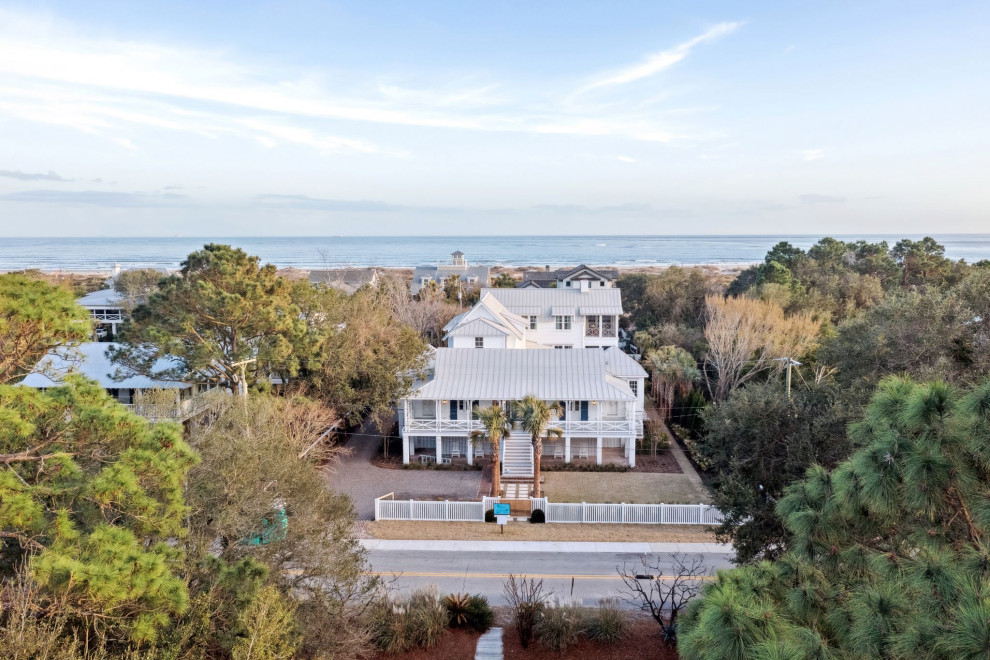 Historic Sea Cabine - This view shows the existing historic sea cabin that was relocated to the front of the property. Ocean views are seen from the second story.