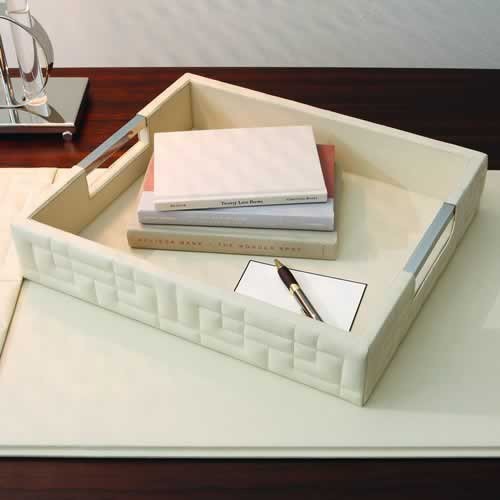Global Views 9.91228 Quilted Ivory Leather Transitional Tray