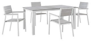 Modern Urban Contemporary Set of 5 Outdoor Patio Dining Set, Brown Gray