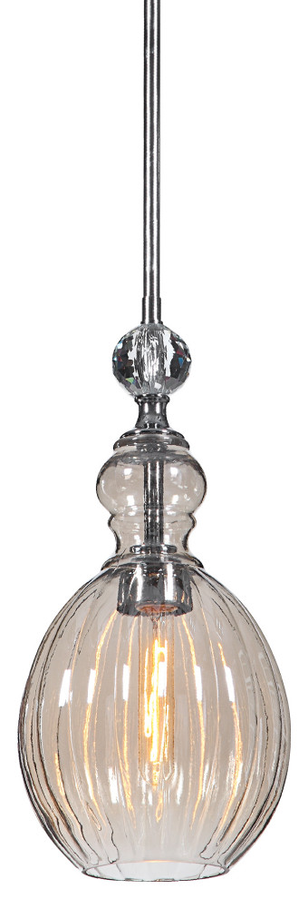 Elegant Scalloped Art Glass Mini Pendant 1 Light Champagne Silver Vintage Style