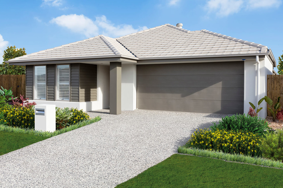 This is an example of a large modern one-storey house exterior in Gold Coast - Tweed.