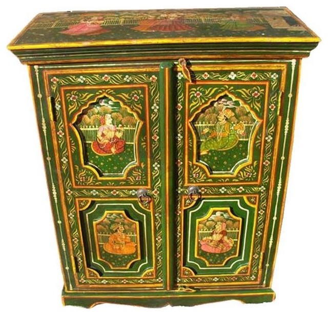 Montclair Hand Painted Green Royal Mughal Mango Wood Storage