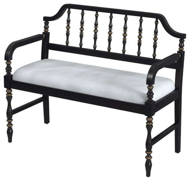 Bowery Hill Transitional Cafe Noir Wood Upholstered Bench in Black