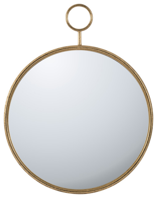 Oval Shape Metal Frame Wall Mirror, Large, Gold Transitional Wall