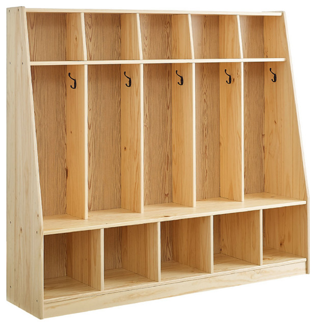 Benzara BM272135 54" Wood Coat Locker, 10 Storage Compartments, Brown