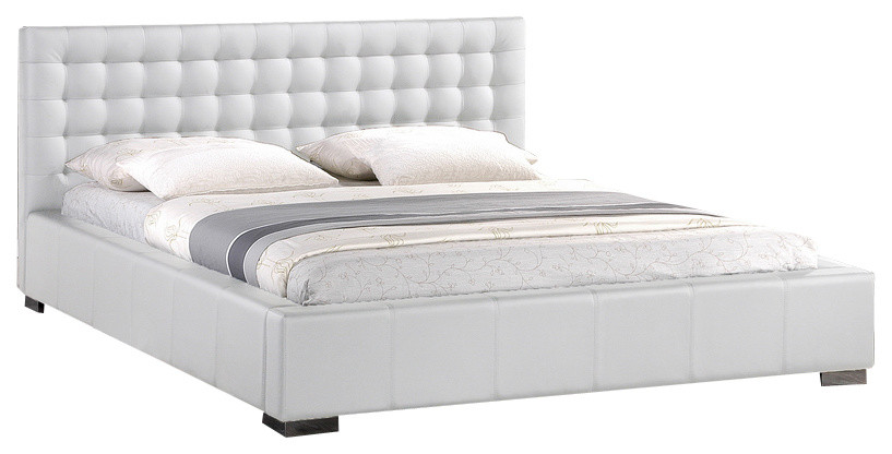 Madison Modern Bed With Upholstered Headboard, White, King