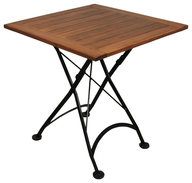 French Cafe Bistro Folding Table Black Frame 28 X28 Chestnut Wood Slat Top