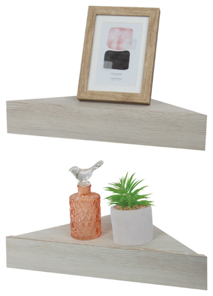 Kiera Grace Set of Two Wood Chunky Floating Triangle Corner Wall Shelves Farmhouse Display