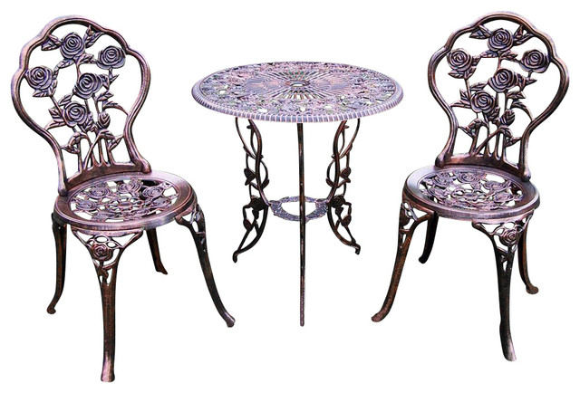 3 Pc Bistro Table Set In Antique Bronze Rose Contemporary 3 Pc Bistro Table Set In Antique Bronze Rose