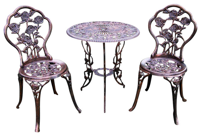 3 Pc Bistro Table Set in Antique Bronze - Rose