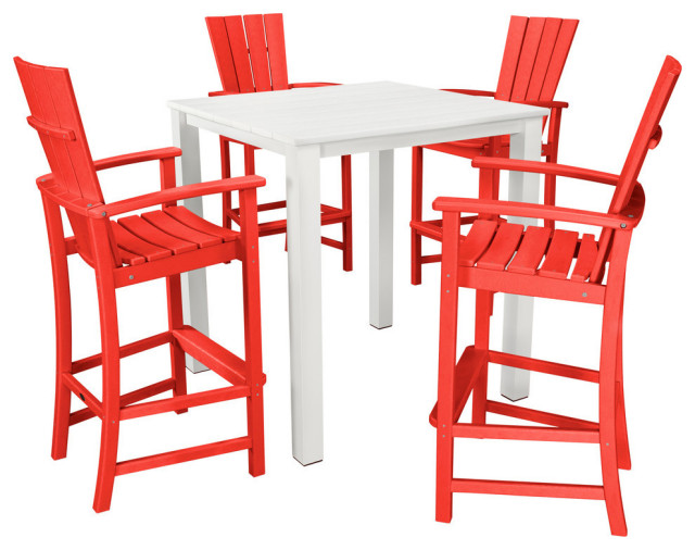 Polywood Quattro 5-Piece Bar Set, Sunset Red/White