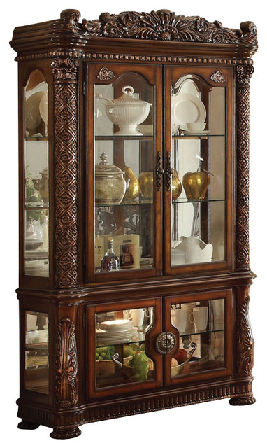Acme Vendome Curio Cabinet with Mirror Back in Cherry 62023 main image 0