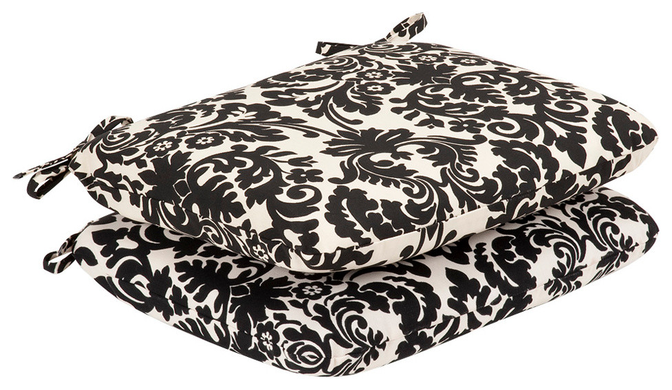 Essence BlackBeige Rounded Corners Seat Cushion Set of 2 Traditional