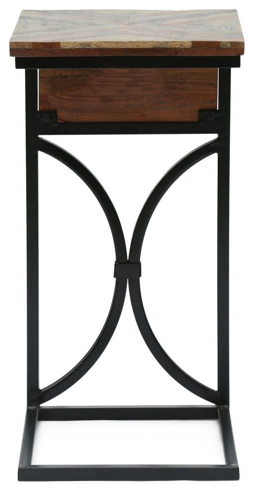 Printz Boho Handcrafted Mango Wood CShaped Side Table, Natural and