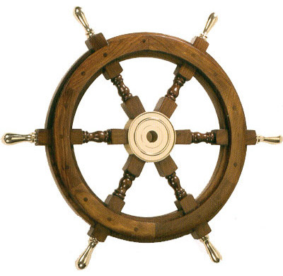 18" Wooden Ship Wheel With Brass Handles