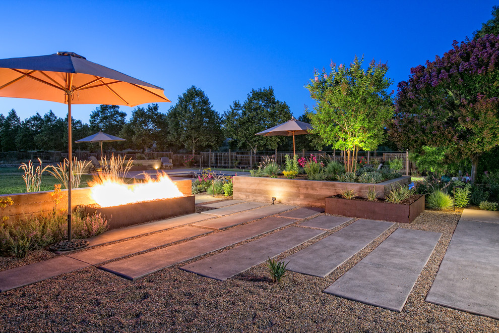 Photo of a large contemporary backyard garden in San Francisco with gravel and with raised garden bed.