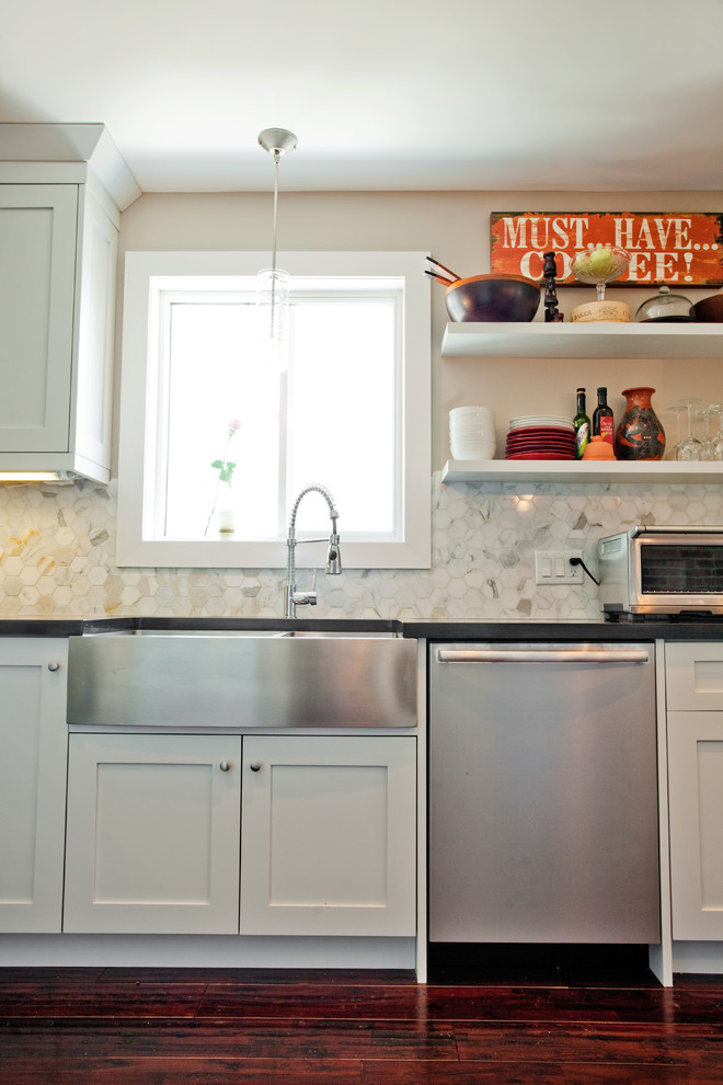 Inspiration for an eclectic kitchen in Toronto with a farmhouse sink.