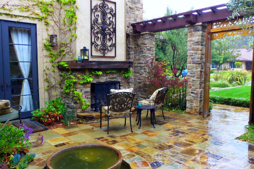 Mediterranean Courtyard Fireplace