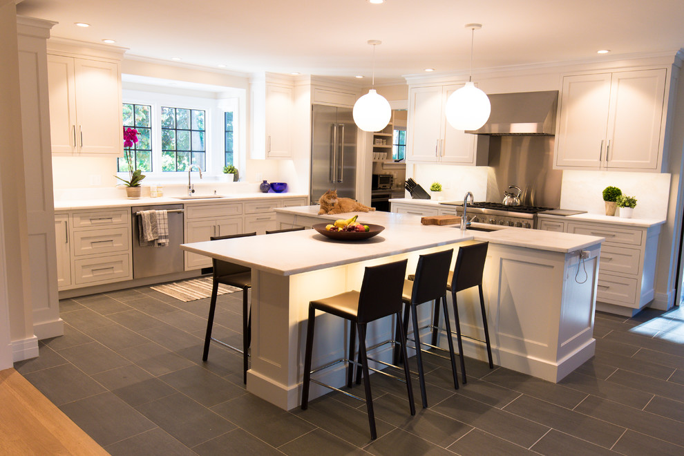 This is an example of a transitional kitchen in Providence.