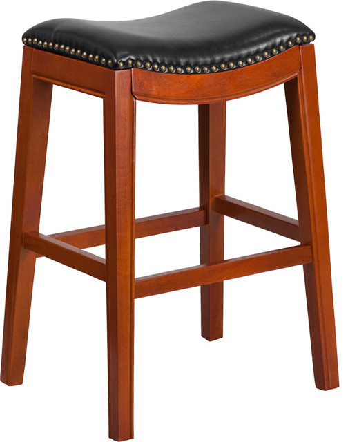 30 Inch Backless Light Cherry Wood Barstool With Bonded Leather 30 Inch Backless Light Cherry Wood Barstool With Bonded Leather Saddle Seat Transitional Bar Stools And Counter By Modhaus Living